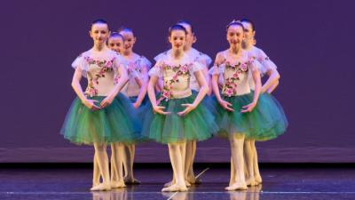Young Ballet Dancers in Green Tutus