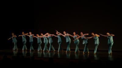 Contemporary Dancers in Teal costumes