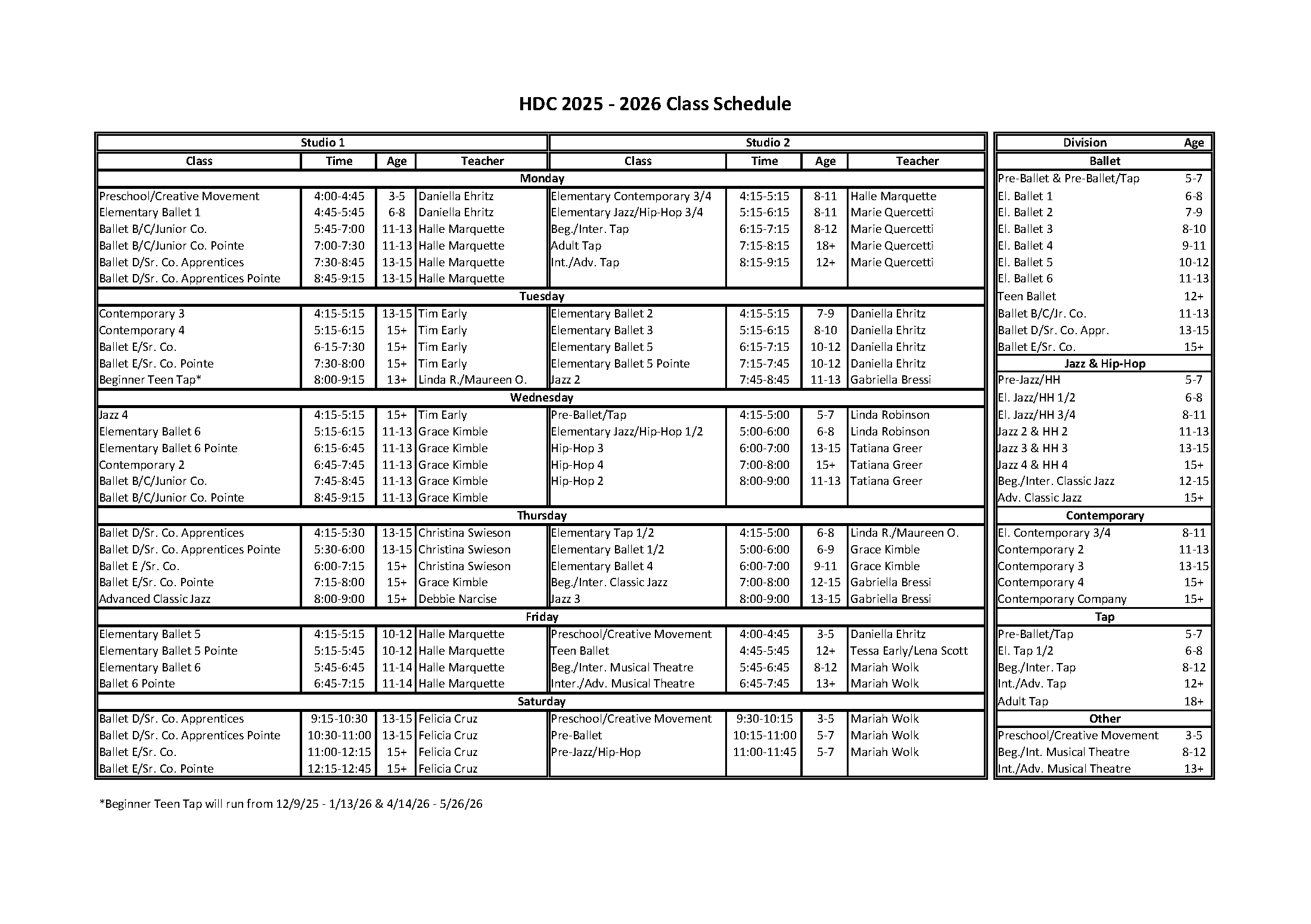 2025-2026 Schedule